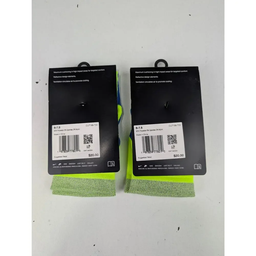 Nike Spark Running Ankle Socks - 2 Pack - Vivid Yellow/Blue - W7.5-9 M6-7.5